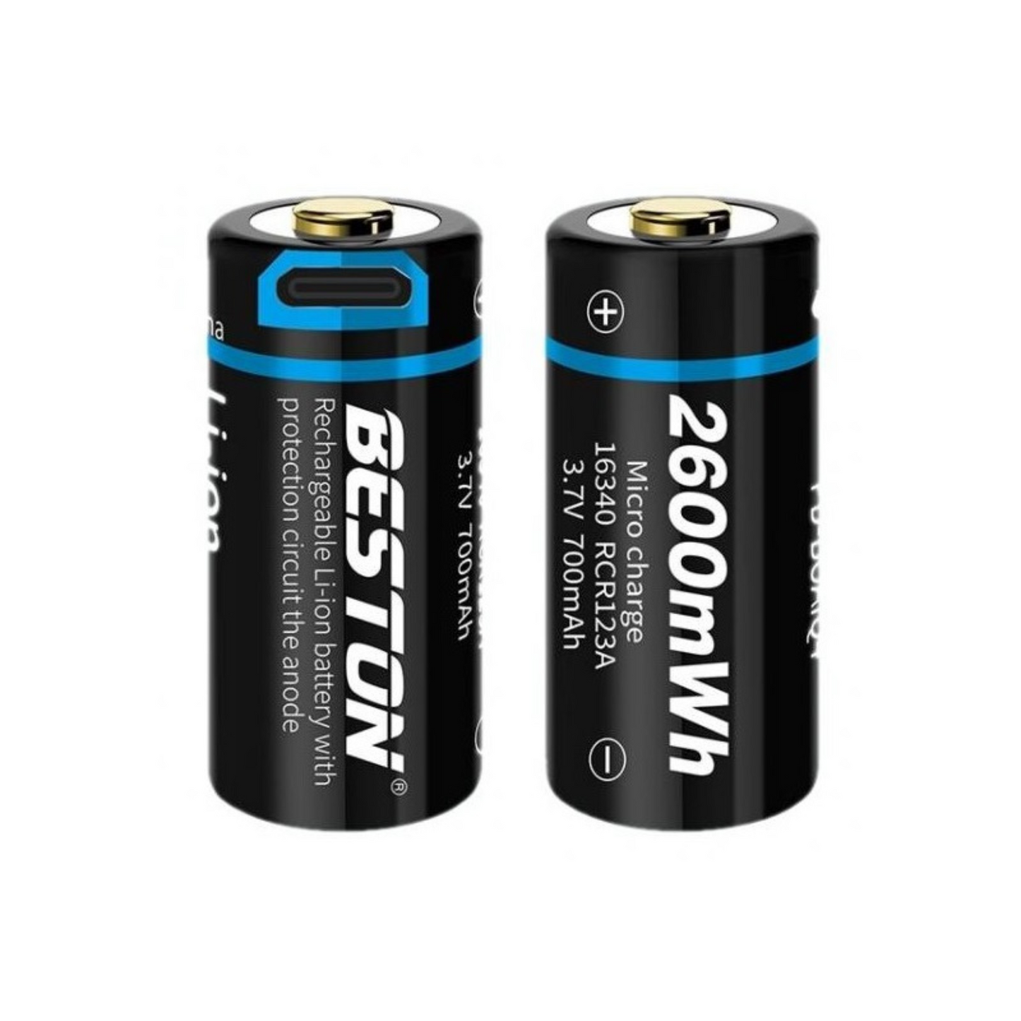 Beston CR123A 3.7v 700mAh Li-Ion Micro USB Rechargeable 2 Pack
